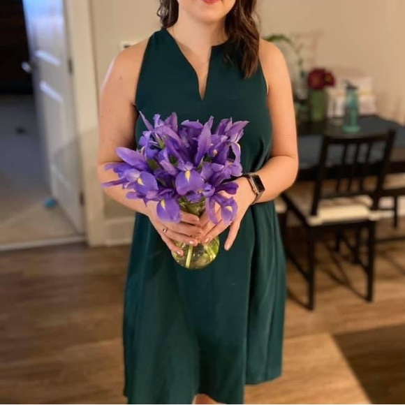 Ann Taylor loft small tall swing dress Racerback tank emerald green holiday - Picture 7 of 7